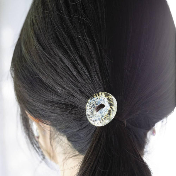 ヘアドロップ・ハンドメイド・ガラスビーズ・ヘアタイ・スカイブルー・ガラス