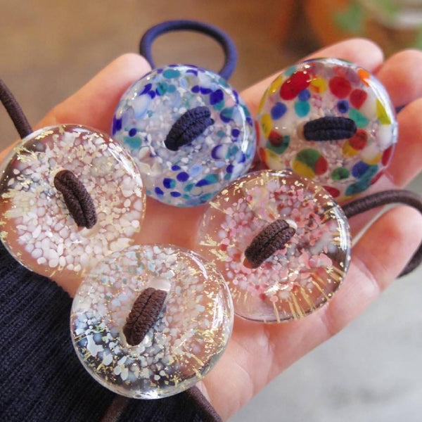 ヘアドロップ・ハンドメイド・ガラスビーズ・ヘアタイ・スカイブルー・ガラス