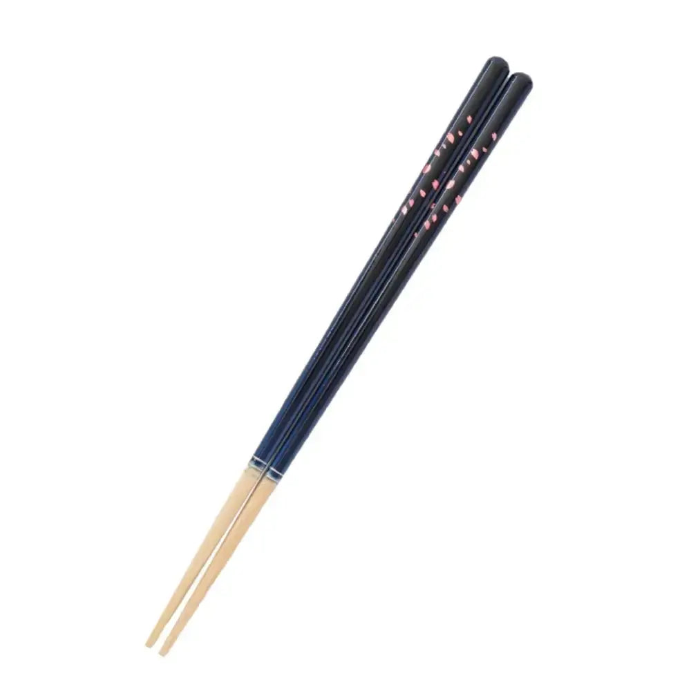 手造り木製箸ノンスリップ桜ブルー柄23cm