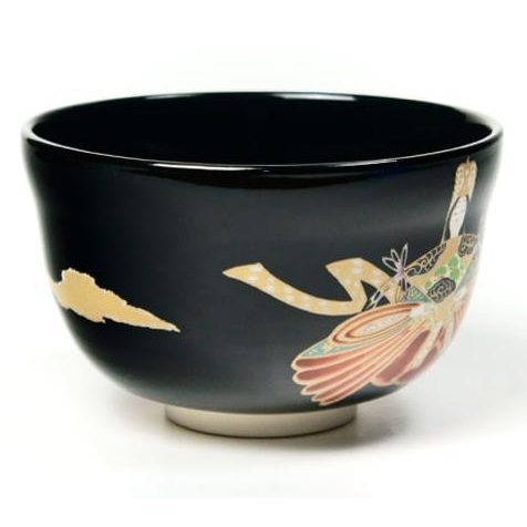 手作り茶碗 黒 人形デザイン 抹茶カップ 和風 茶碗
