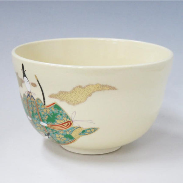 手作り茶碗 白い人形模様 抹茶カップ 日本の茶碗