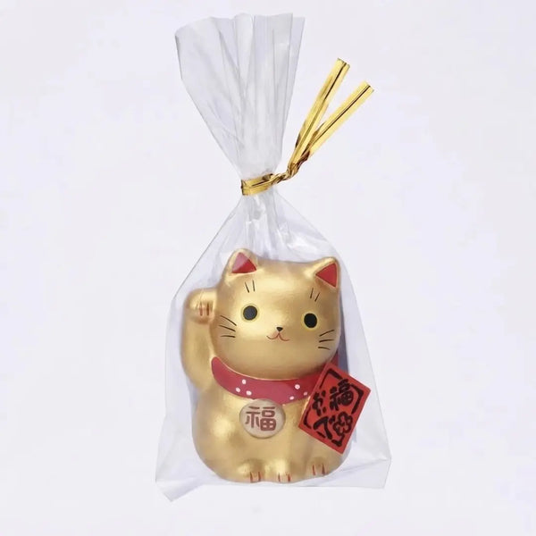 手作りの日本の招き猫 幸運の猫 小型セラミック置物 ゴールド 5.5cm