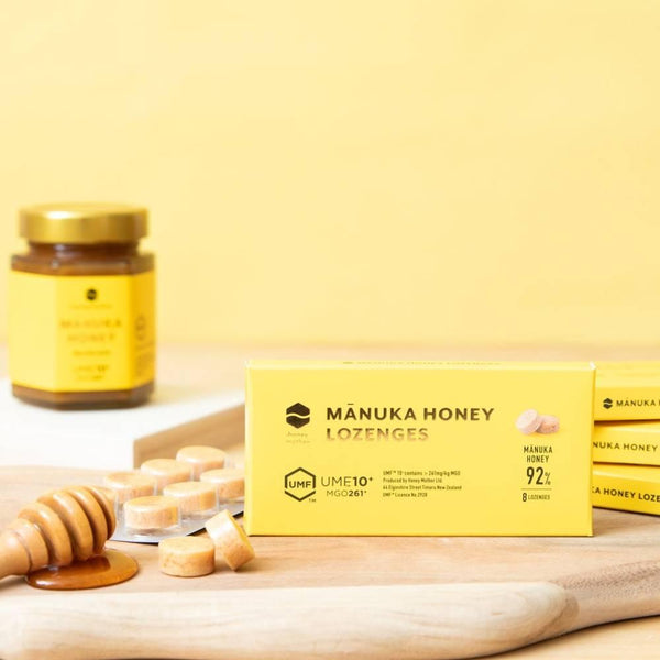 Honey Mother 濃縮マヌカハニーロゼンジ ハニーキャンディ 8 個入り。