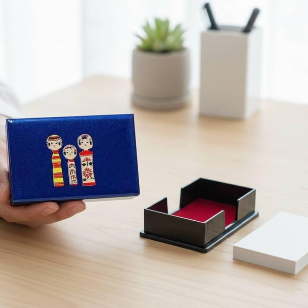 インディゴブルー漆塗りカードホルダーケース こけし木製人形デザイン