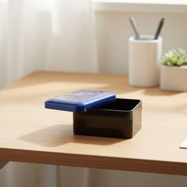 藍漆塗り小物ケース 萩 秋の花模様