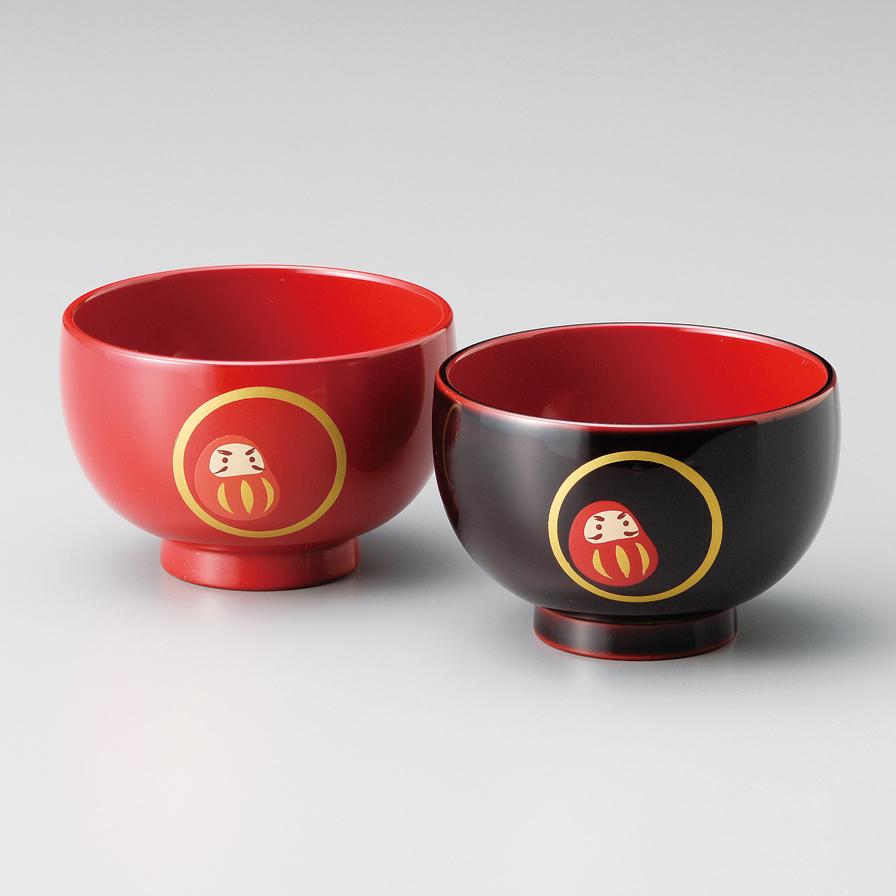 井助作 漆塗り 汁椀 だるま柄 (2個セット)