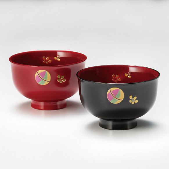 井助作 漆塗り スープボウル 手まり模様 (2個セット)
