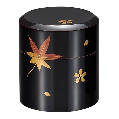 井助作 漆塗茶筒 楓と桜
