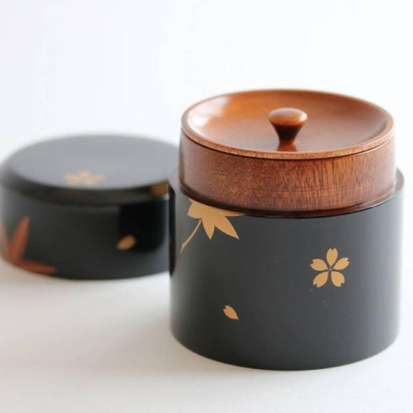 井助作 漆塗茶筒 楓と桜