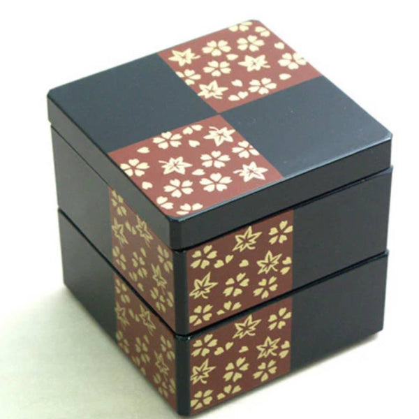 未使用に近い　木曽檜漆重箱　朱色の重箱 金色の模様 伊助 ミニ重箱 漆塗り木箱