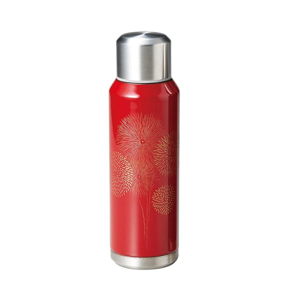 伊助 再利用可能スリムボトル 漆塗り 花火デザイン レッド 300ml