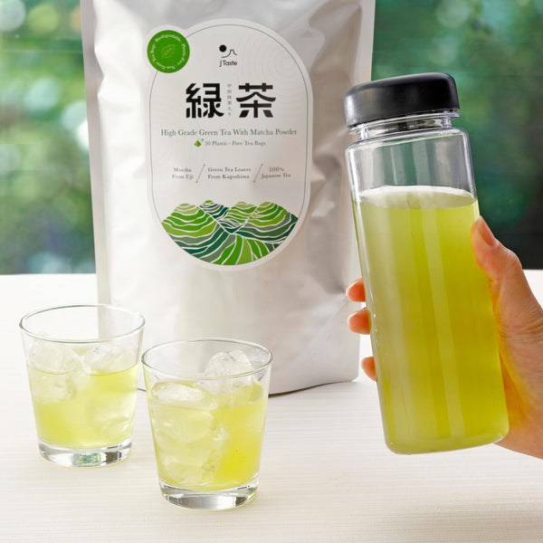 J Taste 高級緑茶と抹茶入り生分解性ティーバッグ 50 個入り。