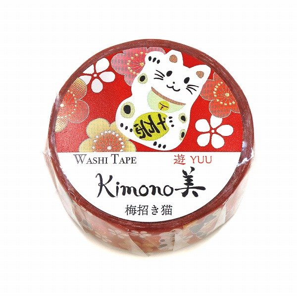 かみいそ着物和紙テープ 梅招き猫柄マスキングテープ