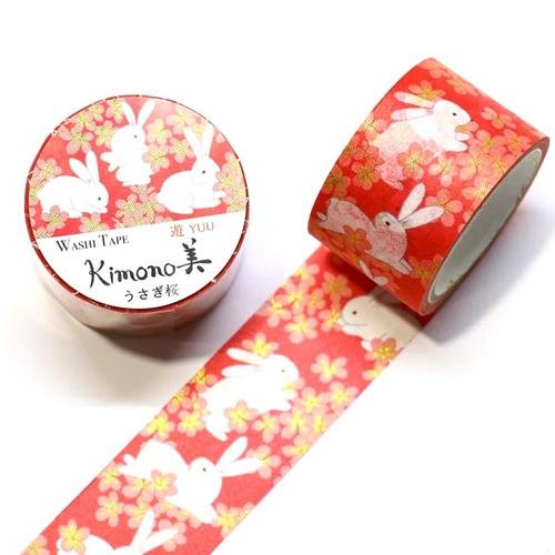 上磯着物和紙テープ うさぎ桜柄マスキングテープ