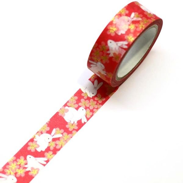 上磯着物和紙テープ うさぎ桜柄マスキングテープ