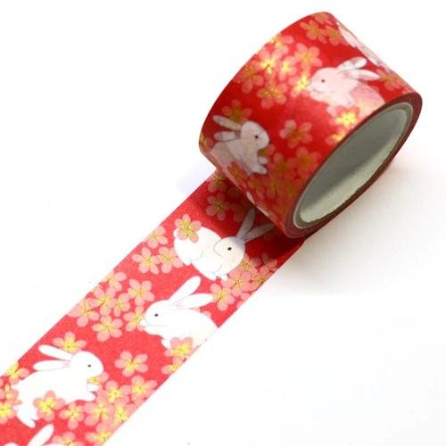 上磯着物和紙テープ うさぎ桜柄マスキングテープ
