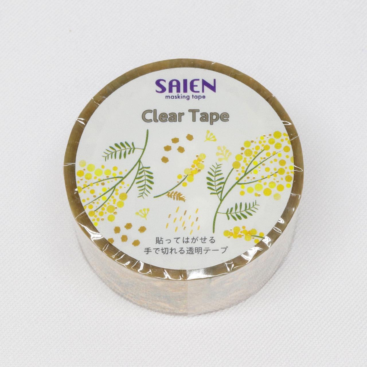紙磯彩苑 和紙テープ イエロー 花柄 ゴールド 透明テープ付き 20mm