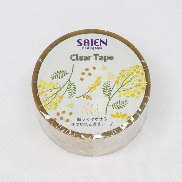 紙磯彩苑 和紙テープ イエロー 花柄 ゴールド 透明テープ付き 20mm