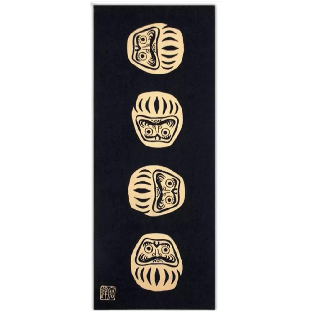 ケネマ手ぬぐい 黒だるま 伝統手染め布 35 x 90cm