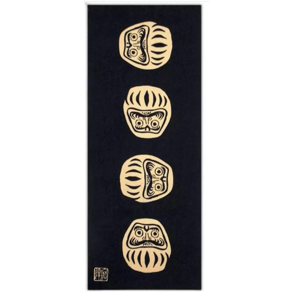 ケネマ手ぬぐい 黒だるま 伝統手染め布 35 x 90cm