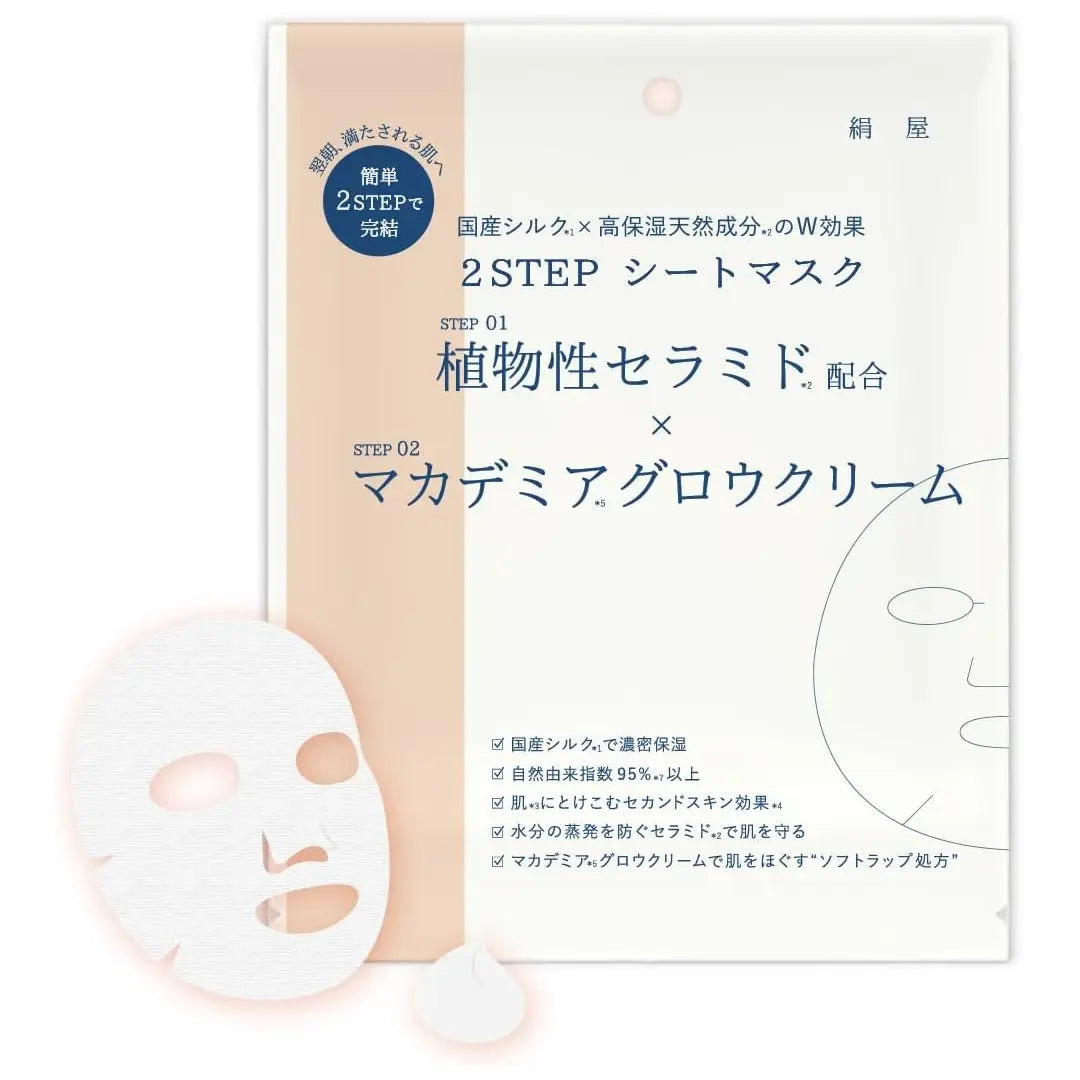 キヌヤ 日本産シルク 2ステップシートマスク 保湿フェイシャルマスク＆クリームセット