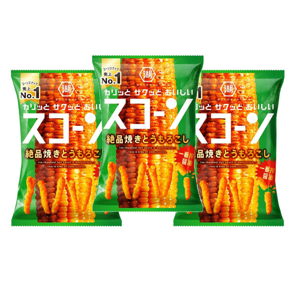 湖池屋 スコーン しょうゆ味 焼きとうもろこし風味 クリスピーコーンパフ 73g (3個パック)