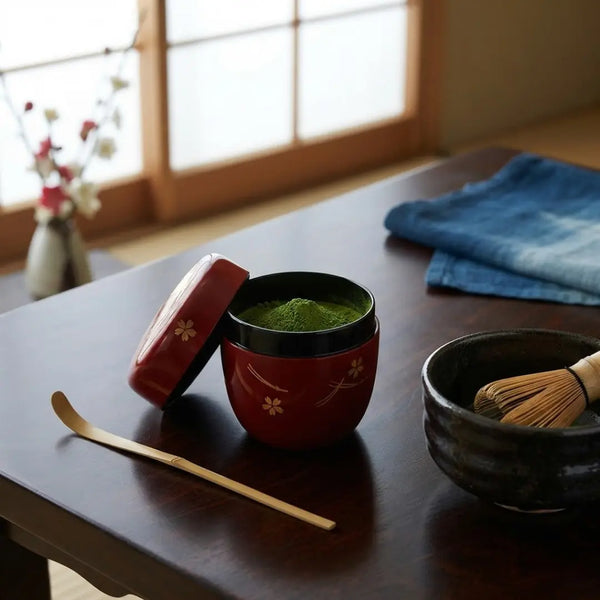 夏目 漆塗り茶筒 メープル＆サクラ 朱色