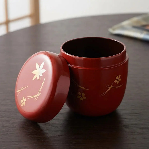 夏目 漆塗り茶筒 メープル＆サクラ 朱色