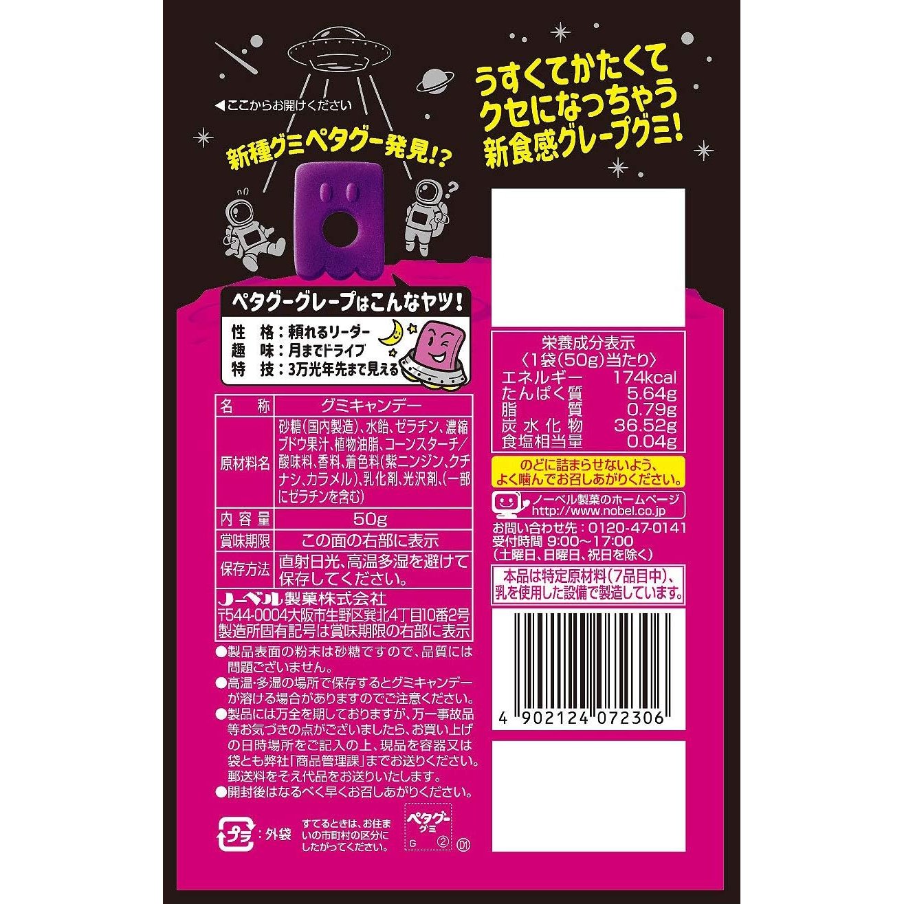 ♥グミ♥プロフ良く読んで購入して下さい ノーベル ペタググミ グレープ味 キュートグミキャンディ 50g