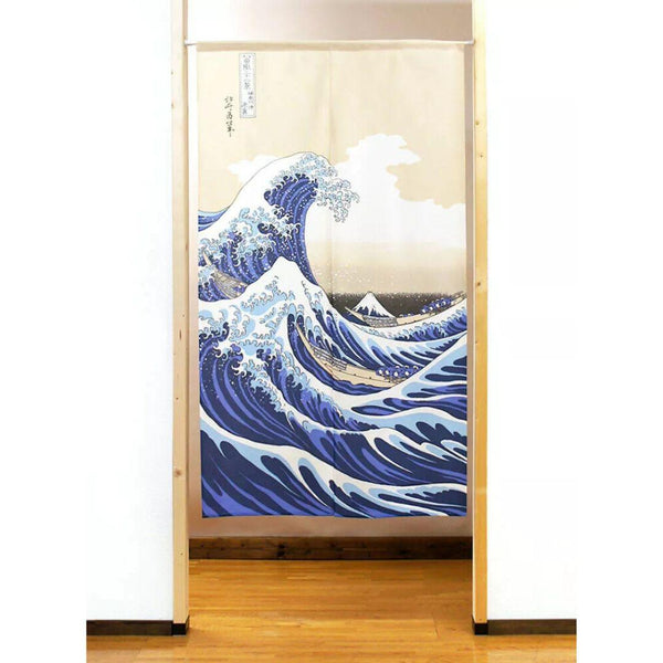 暖簾 神奈川沖浪裏 版画 北斎アート 和風カーテン