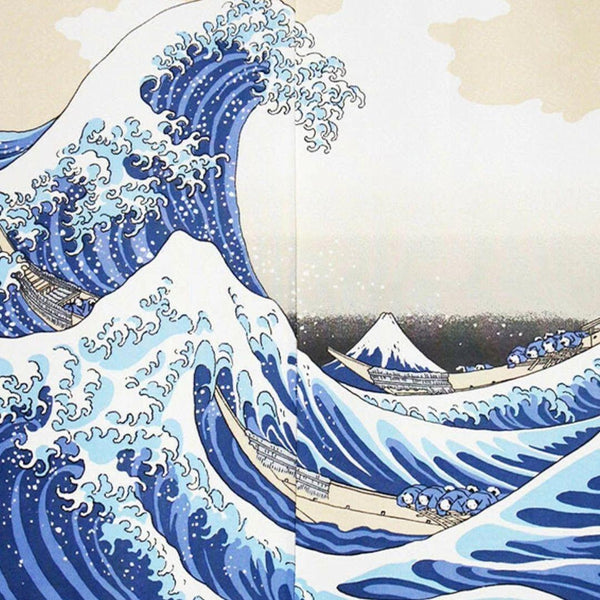 暖簾 神奈川沖浪裏 版画 北斎アート 和風カーテン