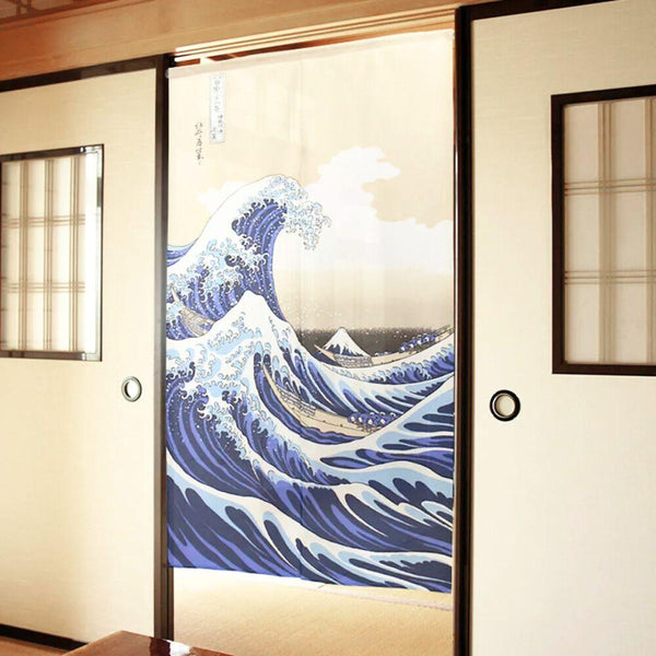 暖簾 神奈川沖浪裏 版画 北斎アート 和風カーテン