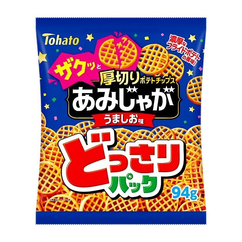 東ハト あみじゃが ワッフル型ポテトチップス 塩ビーフ味 94g (3個パック)