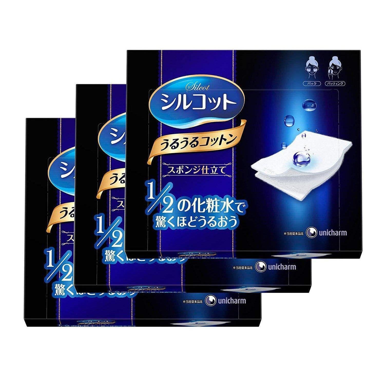 ユニチャーム シルコット うるうるスポンジタッチ うるおい洗顔コットン（3枚入り）