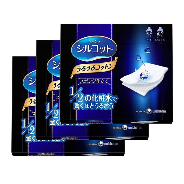 ユニチャーム シルコット うるうるスポンジタッチ うるおい洗顔コットン（3枚入り）