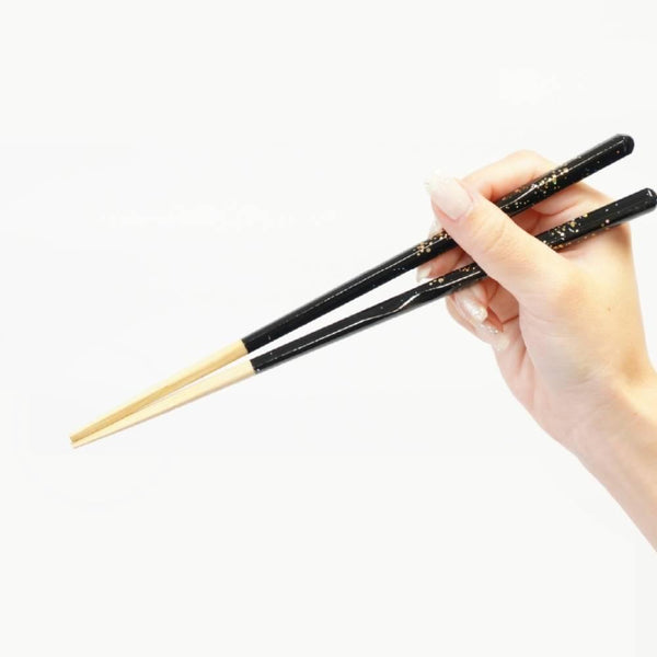 プレミアムゴールドグリッターブラック箸 滑り止め 食器洗い機対応 23cm