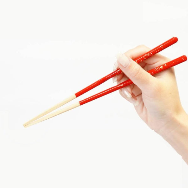 プレミアムゴールドグリッターレッド箸 滑り止め 食器洗い機対応 21cm