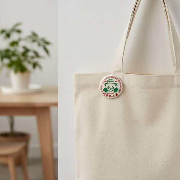 六角レトロ箔押しピンバッジ ハオチパンダデザイン