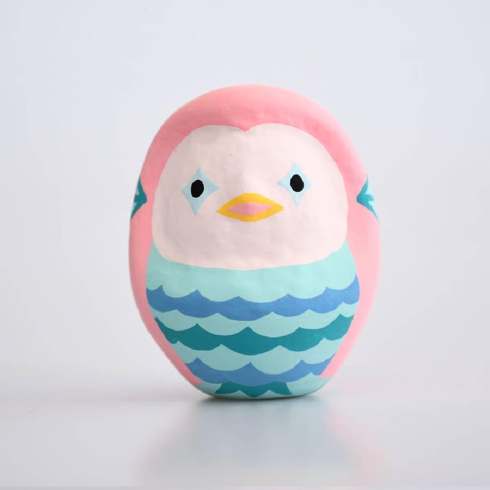 白川アマビエだるま 手作りかわいいピンクの妖怪人形 8.5cm