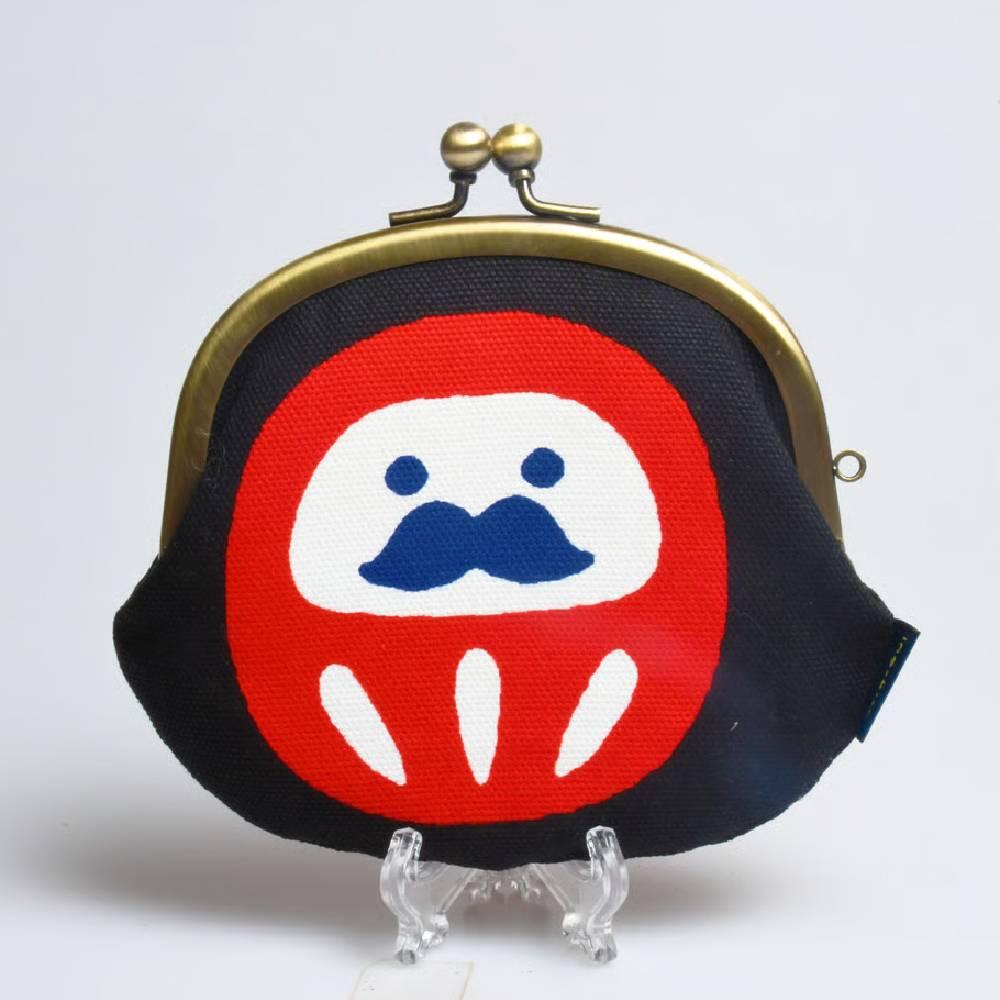 白河 かわいい黒綿 小さな財布 だるまデザイン