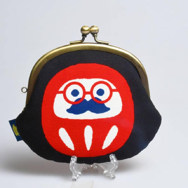 白河 かわいい黒綿 小さな財布 だるまデザイン