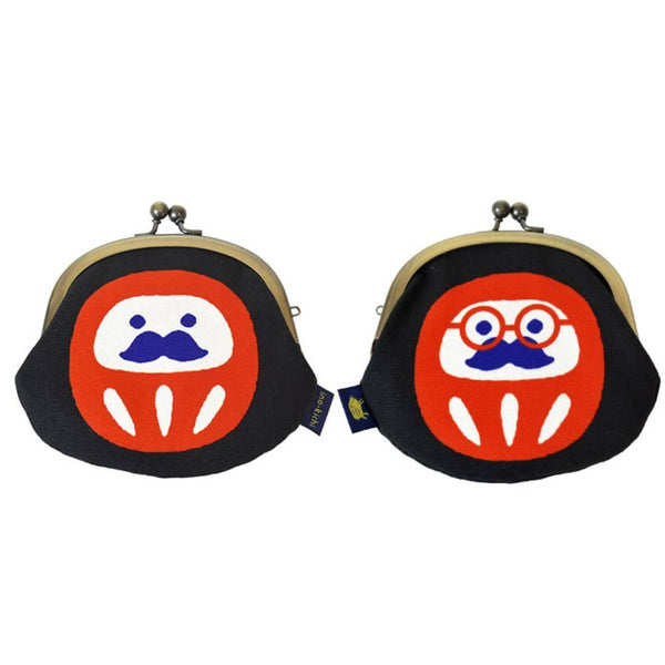 白河 かわいい黒綿 小さな財布 だるまデザイン