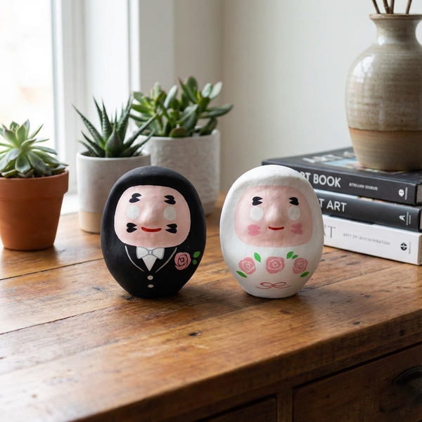 白河だるま 新郎新婦ペアだるまセット 8.5cm