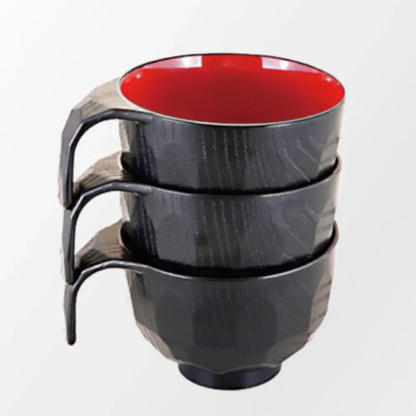 スタッキングボウル 黒赤亀甲柄スープカップ