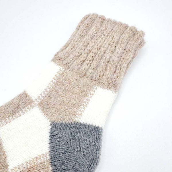 Winter Wool Thick Crew Socks Beige Checkered Warm Socks