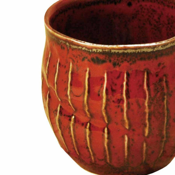 素朴なティーカップ 手作り美濃焼 磁器カップ 赤と黄色