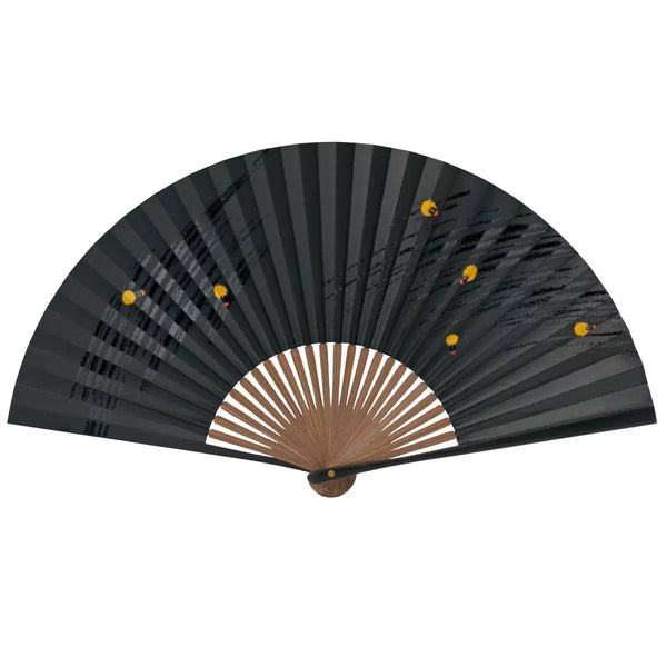 ヤマニ ホタル柄 黒扇子 手持ち扇子 22.5cm