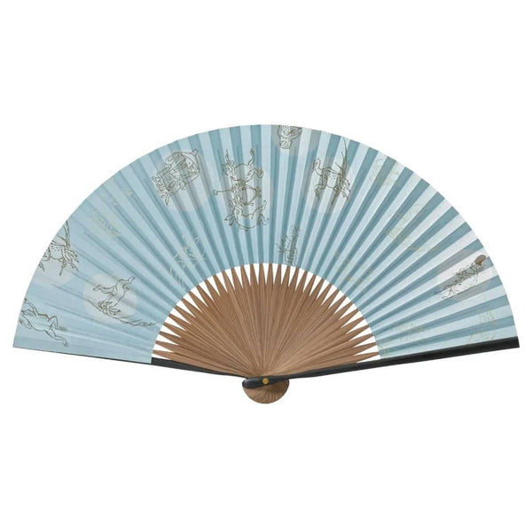 ヤマニ カエルとウサギのデザイン ブルー扇子 21.5cm